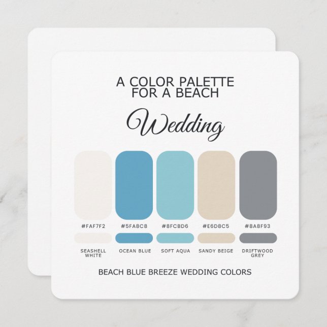 Coastal Beach Blue Wedding Color Palette Card Einladung (Vorne/Hinten)