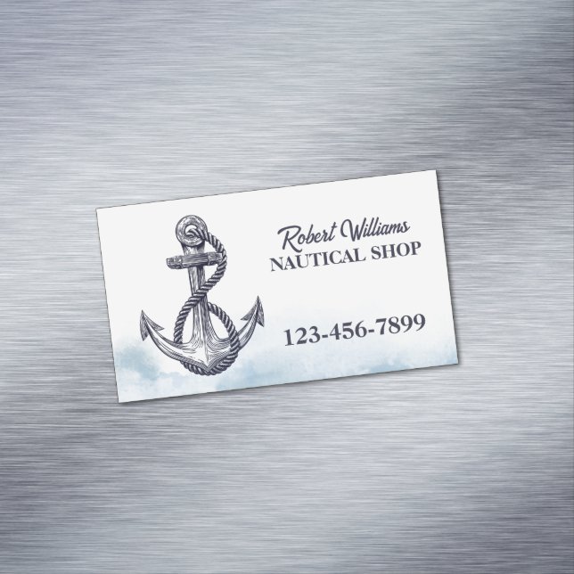 Coastal Beach Blue Yacht Schiff Schiff Anchor Naut Magnetische Visitenkarte (Beispiel)
