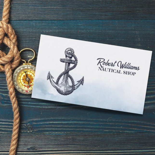 Coastal Beach Blue Yacht Schiff Schiff Anchor Naut Visitenkarte (Coastal Beach Blue Yacht Boat Ship Anchor Nautical Business Card)