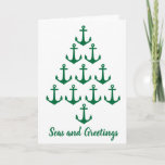 Coastal Beach Christmas Nautical Anchor Tree Feiertagskarte<br><div class="desc">Coastal beach Christmas tree made with anchors. It is currently green,  however you can change it to another color such as navy blue. Click on the Customize button,  then use the background color - Palette to select another color.</div>