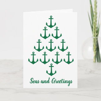 Coastal Beach Christmas Nautical Anchor Tree Feiertagskarte