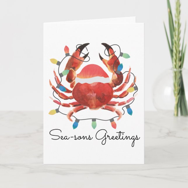 Coastal Beach Christmas Nautical Crab Holiday Karte (Vorderseite)