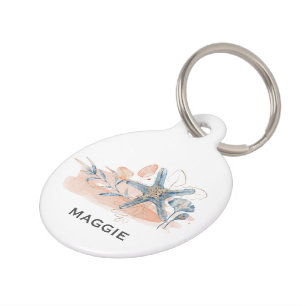 Coastal Beach Coral Monogram ID Tag Haustiermarke