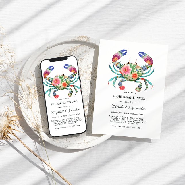 Coastal Beach Floral Nautical Rehearsal Dinner Einladung (Coastal Beach Floral Nautical Rehearsal Dinner Invitation)