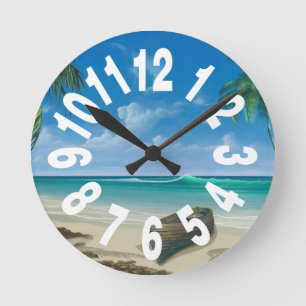Coastal Beach House Große Zahlen Runde Wanduhr
