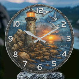 Coastal beach house Lighthouse nautical sunset Große Wanduhr