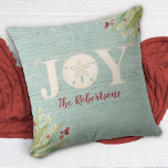 Coastal Beach Joy Christmas Throw Kissen<br><div class="desc">Personalisieren Sie dieses Weihnachtskissen am Strand mit Ihrem Familiennamen.</div>