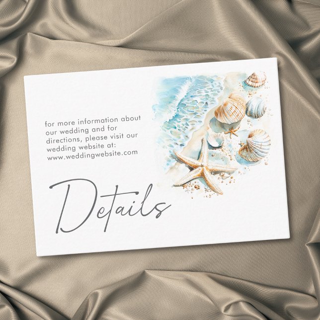 Coastal Beach Modern Watercolor Wedding Details Begleitkarte (Coastal Beach Modern Watercolor Wedding Details Enclosure Card)