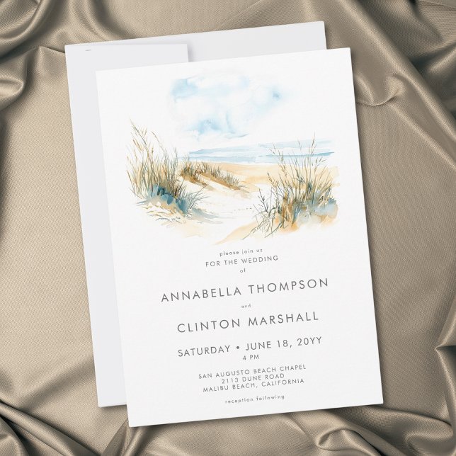 Coastal Beach Modern Watercolor Wedding Einladung (Coastal On the Beach Modern Watercolor Wedding Invitation)