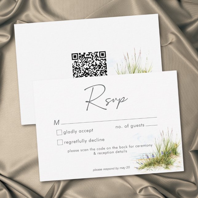 Coastal Beach Modern Watercolor Wedding QR RSVP Karte (Coastal Beach Modern Watercolor Wedding QR RSVP Card)