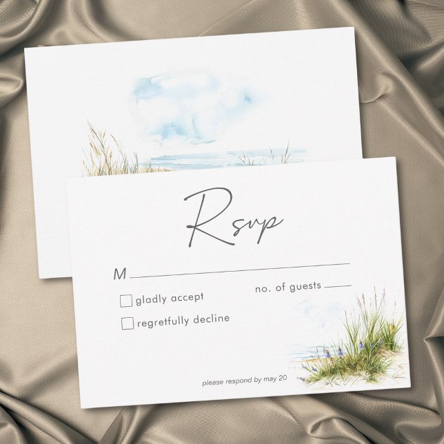 Coastal Beach Modern Watercolor Wedding RSVP Karte (Coastal Beach Modern Watercolor Wedding RSVP Card)
