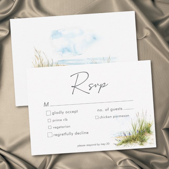 Coastal Beach Modern Watercolor Wedding RSVP Karte (Coastal Beach Modern Watercolor Wedding RSVP Card)