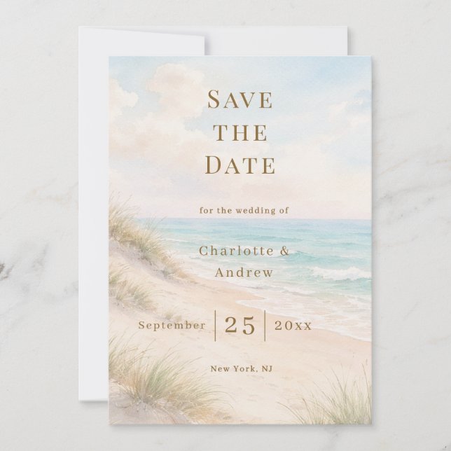 Coastal beach modern wedding save the date (Vorderseite)