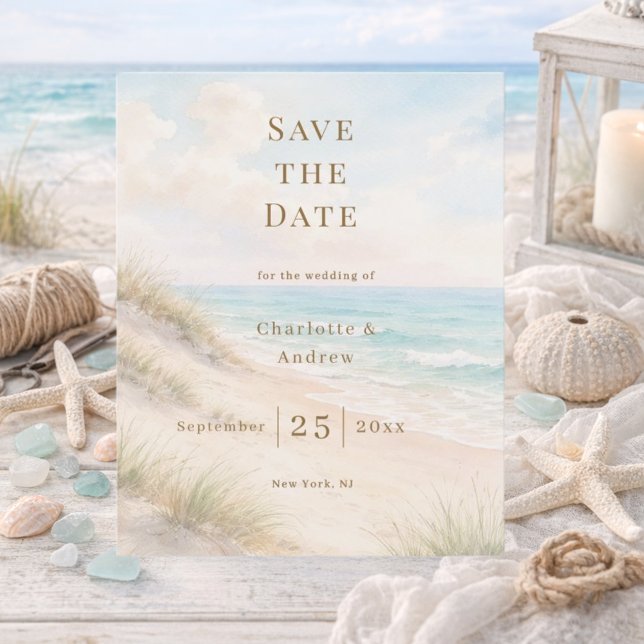 Coastal beach modern wedding Save the Date card (Von Creator hochgeladen)