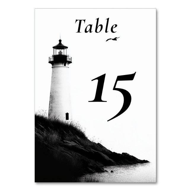 Coastal Beach Nautical Lighthouse Wedding Tischnummer (Vorderseite)