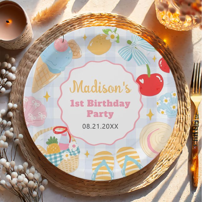 Coastal Beach Pastel Doodle Girls Birthday Pappteller (Von Creator hochgeladen)