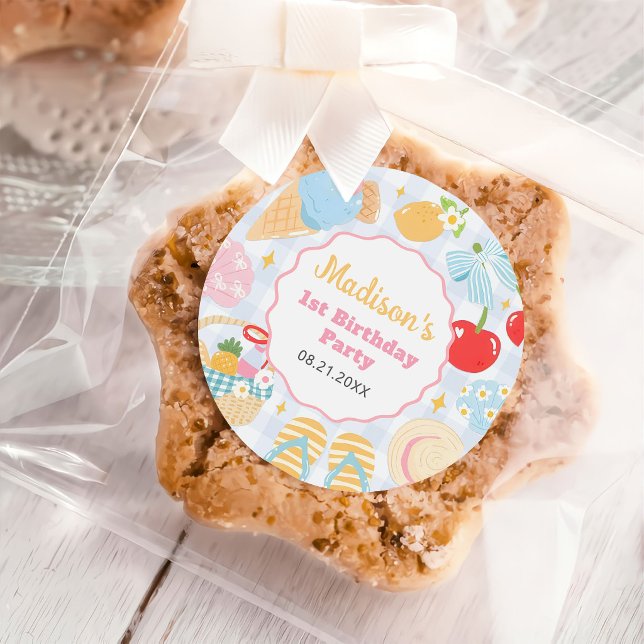 Coastal Beach Pastel Doodle Girls Birthday Runder Aufkleber (Von Creator hochgeladen)