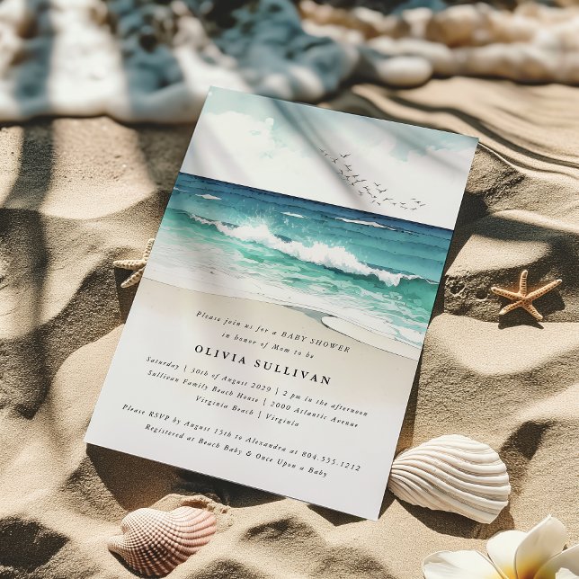Coastal Beach Sea Sand Watercolor Babydusche Einladung (Coastal Beach Sea Sand Watercolor Baby Shower Invitation )