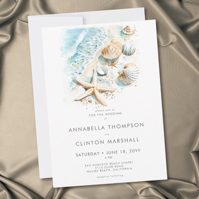 Coastal Beach Shell Modern Watercolor Wedding Einladung (Coastal Beach Shell Modern Watercolor Wedding Invitation)