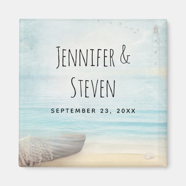 Coastal Beach Szene Nautic Themed Wedding Magnet (Vorne)
