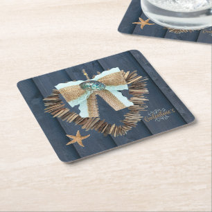 Coastal Beach Thema Driftwood Heart Valentinstag Rechteckiger Pappuntersetzer
