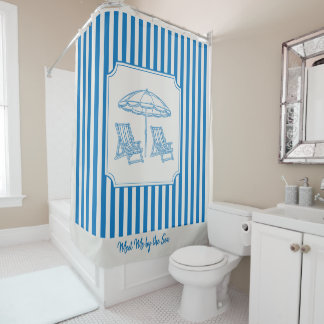 Coastal Beach Vibes Blue Stripes Shower Curtain Duschvorhang