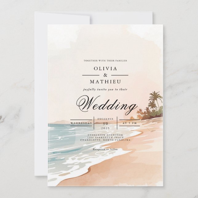 Coastal Beach Wash Romance Wedding Einladung (Vorderseite)