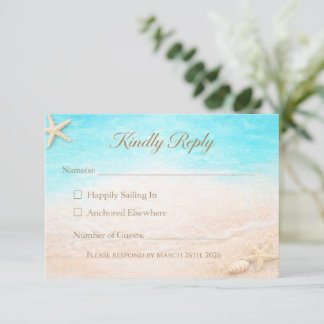 Coastal Beach Wedding RSVP Card Starfish Karte