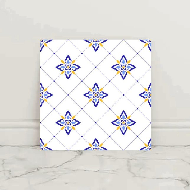 Coastal Blossom Minimal Blue Modern Mediterranean  Fliese (Von Creator hochgeladen)