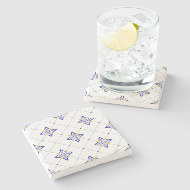 Coastal Blossom Minimal Blue Modern Mediterranean  Steinuntersetzer (Seitenansicht)