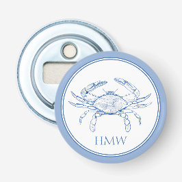 Coastal Blue and White Crab Monogram Flaschenöffner