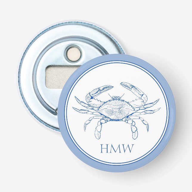 Coastal Blue and White Crab Monogram Flaschenöffner (Vorderseite)