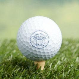 Coastal Blue and White Crab Monogram Golfball