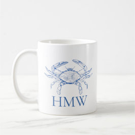 Coastal Blue and White Crab Monogram Kaffeetasse