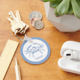 Coastal Blue and White Crab Monogram Schlüsselanhänger