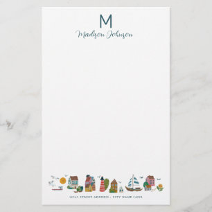 Coastal Blue Baby Dusche Party Monogram Briefpapier