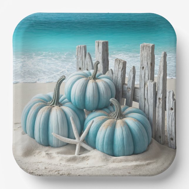 Coastal Blue Beach Pumpkins Pappteller (Vorderseite)