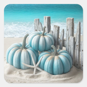 Coastal Blue Beach Pumpkins Quadratischer Aufkleber