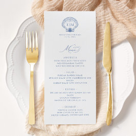 Coastal Blue Beach Shell Monogram Wedding Menükarte