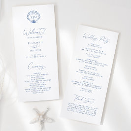 Coastal Blue Beach Shell Monogram Wedding Programm