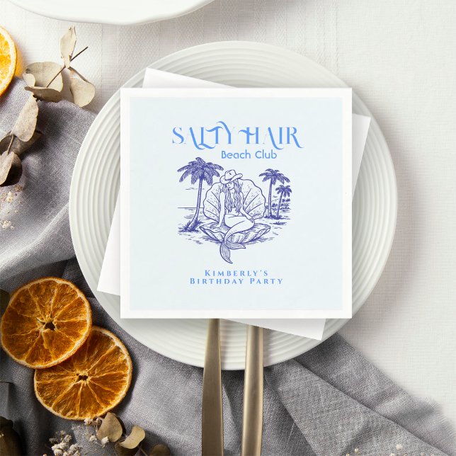 Coastal Blue Birthday Party Mermaid Cowgirl  Serviette (Von Creator hochgeladen)