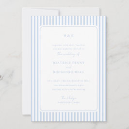 Coastal Blue Classic Stripes Minimalist Wedding Einladung