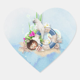 Coastal Blue Cockatoo Floral Herz-Aufkleber