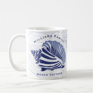 Coastal Blue Conch Seashell Family Monogram Kaffeetasse