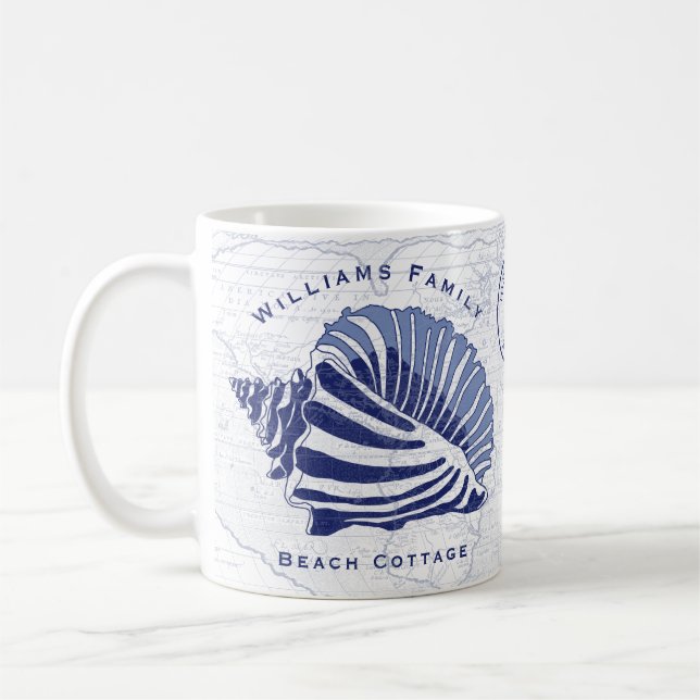 Coastal Blue Conch Seashell Family Monogram Kaffeetasse (Links)