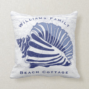 Coastal Blue Conch Seashell Family Monogram Kissen