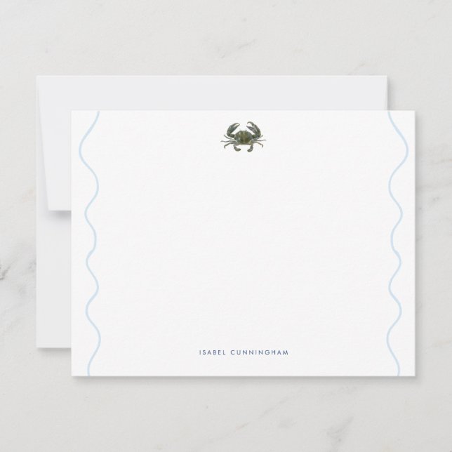Coastal Blue Crab Wavy Border Personalized Mitteilungskarte (Vorderseite)