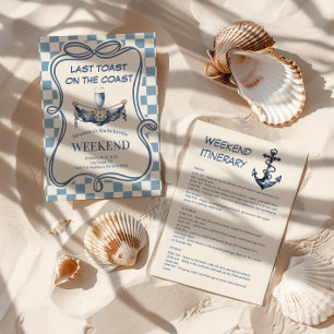 Coastal Blue Gingham Nautical Champag Bachelorette Einladung