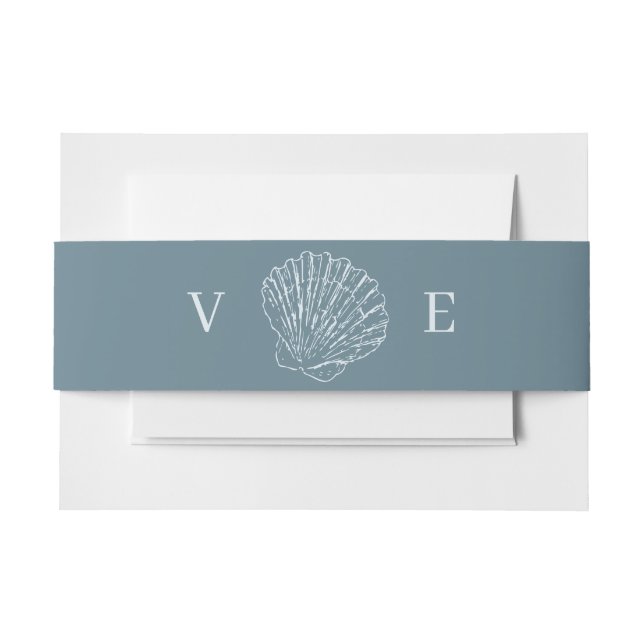 Coastal Blue Hand Drawn Seashell Monogram Wedding Einladungsbanderole (Vorderseite Beispiel)