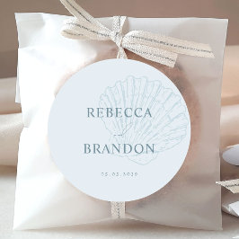 Coastal Blue Hand Drawn Seashell Wedding Favor Runder Aufkleber
